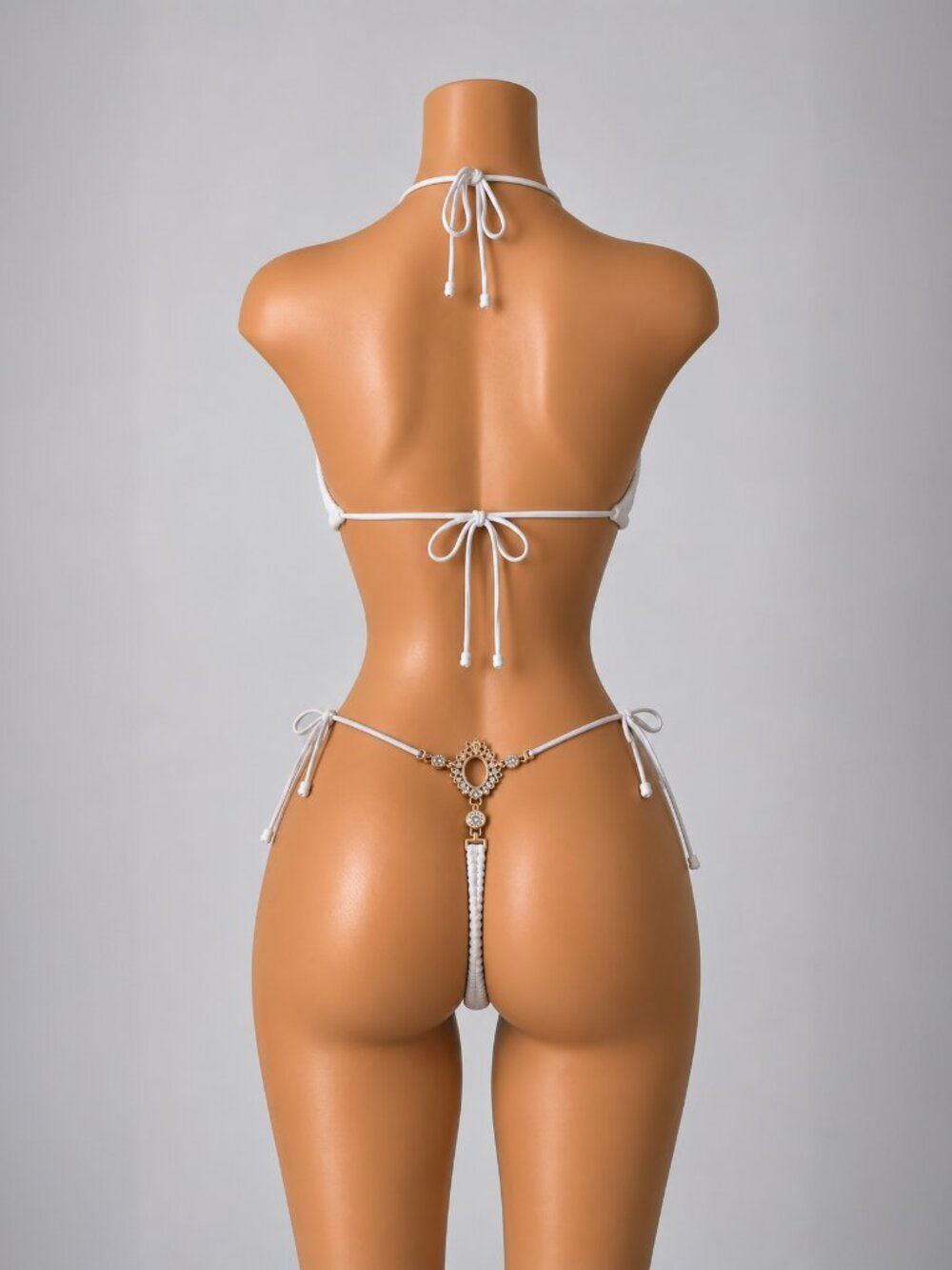 White Textured Triangle String Bikini Set - Picture 2 of 6